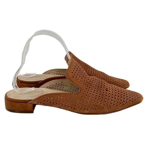 Cole haan womens flats size 8.5 tan suede laser cut dot pointy toe slip on mules - Picture 12 of 12